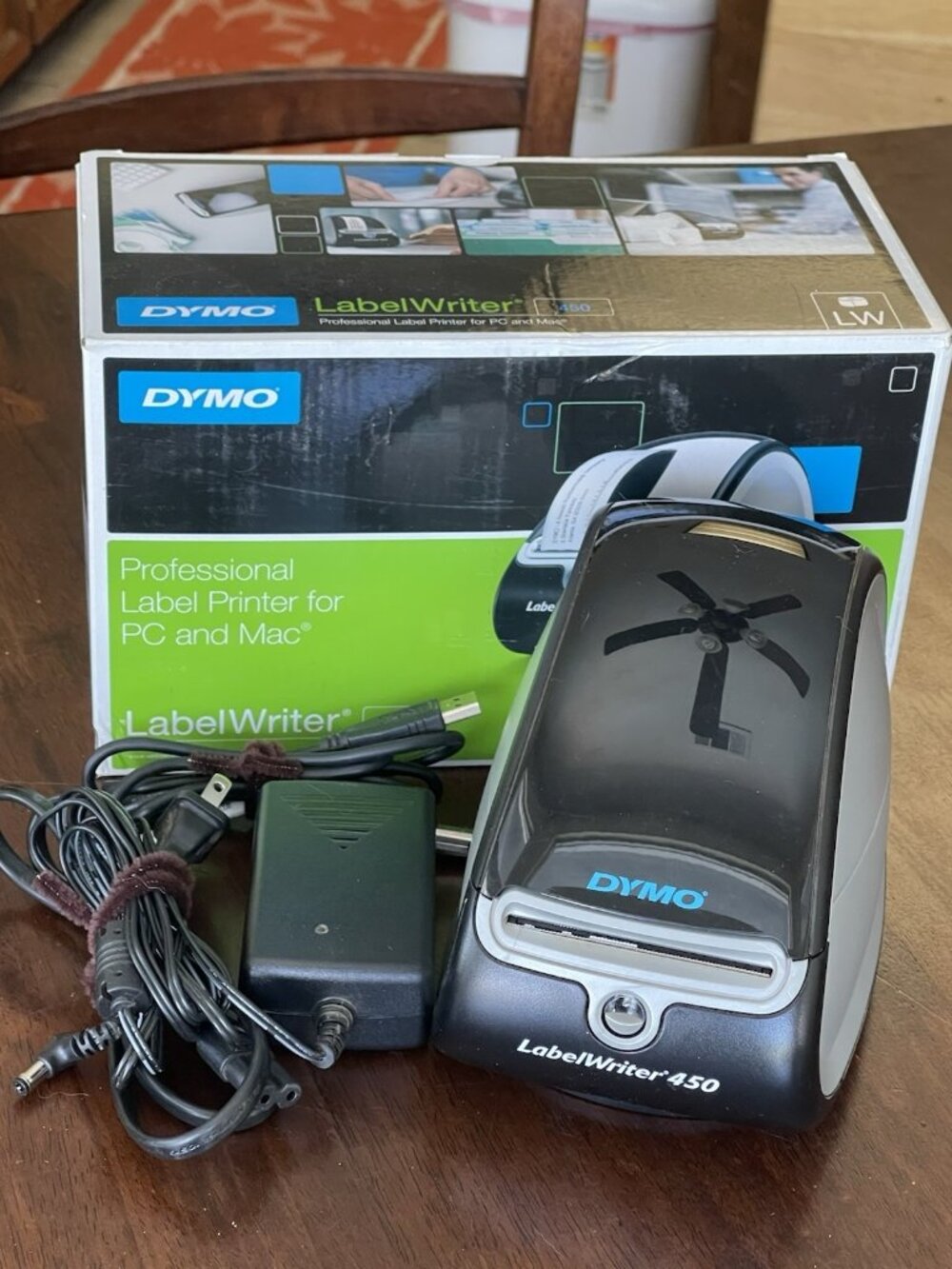 Dymo LabelWriter 450 Thermal Printer w/AC Adapter USB Cable -10 Rolls Labels